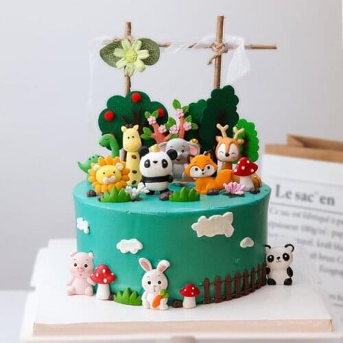 Animals Lion Deer Felt Giraffe Baking Supplies Baby Shower Dessert Decorating Owl Tree Cake Topper for Birthday Party Decoration