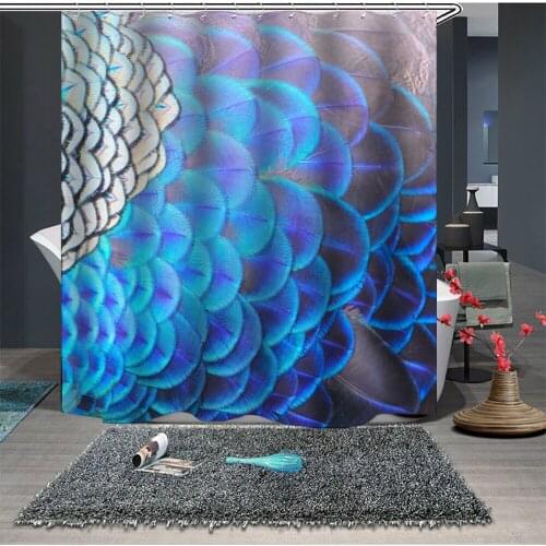 Custom Made Shower Curtain Bathroom Curtain Partition 1.5 x 1.8m 1.8 x 1.8m 1.8 x 2m Feather Blue