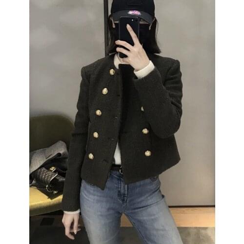 High 2021AW Autumn Quality Women Double Breasted Tweed Jacket Coat For Ladies Luxury Overcoat Ddxgz2v 7.06