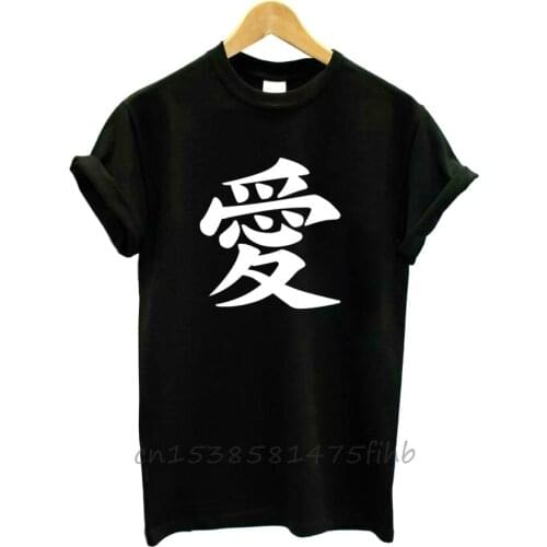 Love Kanji Japanese Print Women Tshirt Organic Cotton Funny T Shirt For Lady Girl Woman T-Shirts Graphic Top Tee Customize