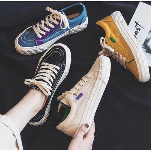 2019 autumn Brand Women Canvas Sneakers Flat Casual Shoes Comfortable Breathable Lace up shoes for women Zapatos Mujer C1-22