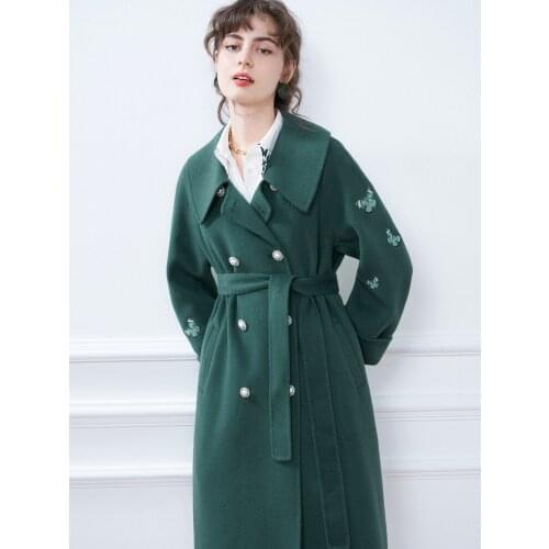 Winter 2021 New Fashion Butterfly Embroidered Lapel Loose Wool Coat Womens Coat