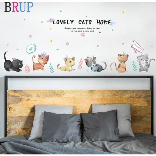 135*50cm Cartoon Lovely Cats Wall Stickers "Lovely Cats Home" Art DIY Vinyl Home Decor for Kids Room Creative Wall Decals
