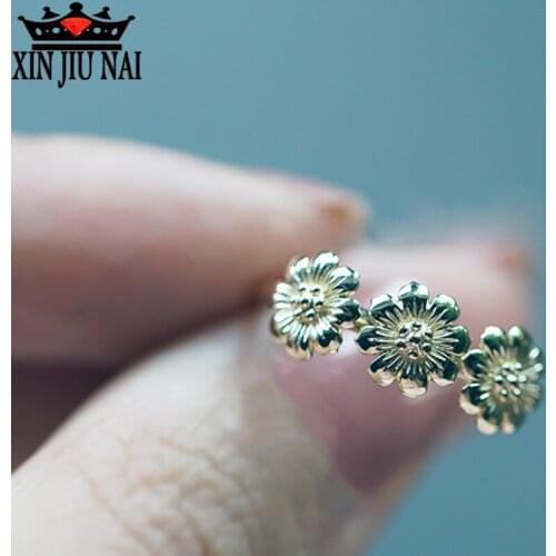 18k gold paint Delicate Daisy Sunflowers Flower Wedding Band Cute Female Silver Color Ring Bridesmaid Jewelry Gift for Girl
