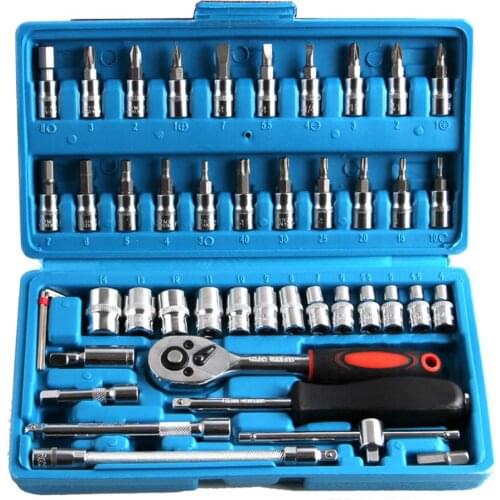 46pcs/set Chromium Vanadium Steel Combination Repair Wrench Socket Spanner Household Motorcycle Car Repair Tools Ratchet Wrench