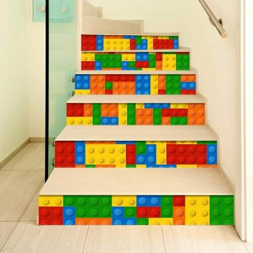 6Pcs/Set DIY Children Lego Decorative Stair Stickers Living Room PVC Self-Adhesive Roman Porcelain Waterproof Wall Stickers