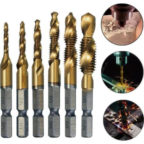New 6Pcs HSS 6542 Titanium Coated M3-M10 Combination Hex Drill Bits Tap Set Kit
