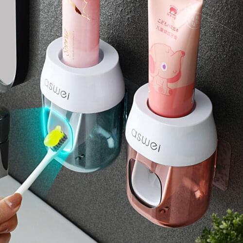 Automatic Toothpaste Dispenser Wall-Mounted Without Punching Toothpaste Squeezer Toothbrush Holder Rack Bathroom Accessories