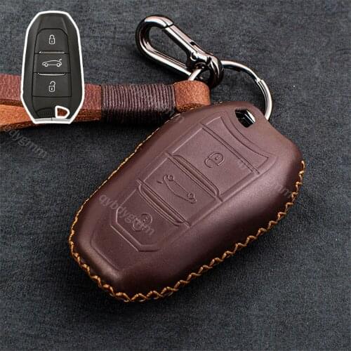 Leather Remote Start Car Key Fob Cover Case Protector Holder Auto Accessories For Peugeot 508 Citroen C3 C5 Aircross C4 DS 5 3