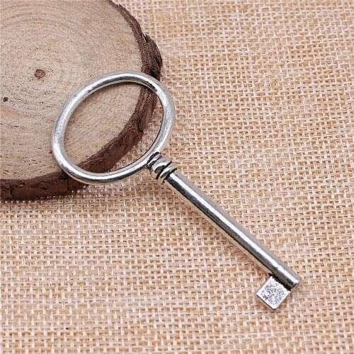 Free shipping 11pcs 63x30mm antique silver key charms diy retro jewelry fit Earring keychain hair card pendant accessories