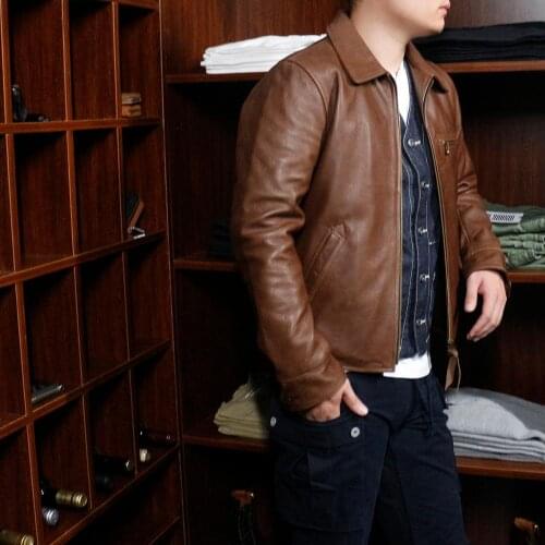 Free shipping.Brand US oil wax cowhide biker coat,mens slim genuine leather Jacket,vintage casual style jacket,classic 1930