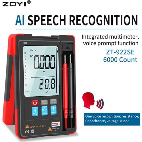 ZOYI AI Smart Digital Multimeter ZT-922SE Voice Recognition 6000 Counts AC/DC Ohm capacitance TEMP NCV Hz Auto Range TRMS Meter