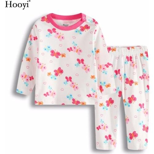 Pink Butterfly Baby Girls Sleepwear Cotton Long Sleeve Autumn Newborn Sleep SetS Children Pajamas Long Sleeve Tee Shirts Pants