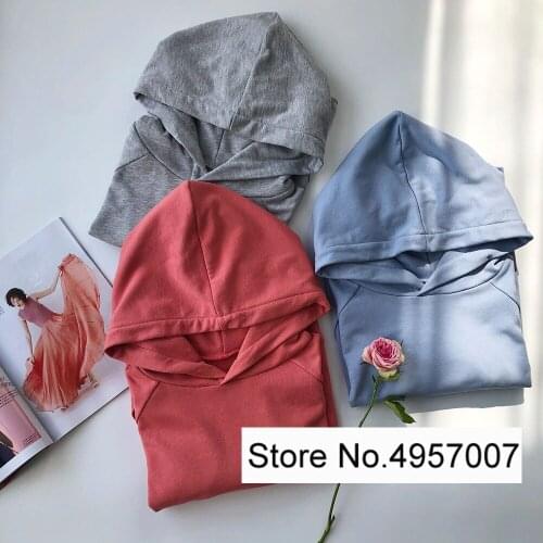 Elfbop Ladies Newest Cotton Terry Loose Style Casual Hooded Pullover Top - Women 2020 Latest Long Sleeve Solid Color Sweatshirt