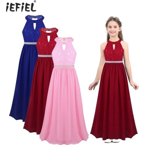 IEFiEL Kids Girls Chiffon Sleeveless Flower Princess Girls Dress Vestidos Elegant Summer Girls Wedding Party Dress