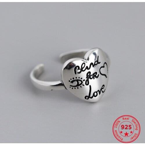 Korean Version Of The Hot Sale 925 Sterling Silver Ring Classicism Heart-shaped Carved Letters Fashion Wild Birthday Gift