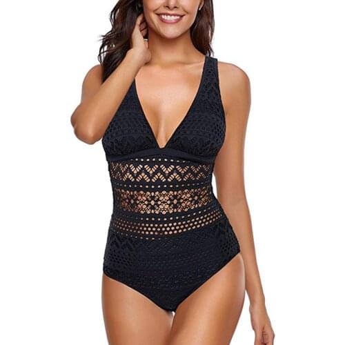 Swimsuit One Piece Women Push Up Bandage Padded Lace Hollow Out Jumpsuit Solid Color Bathing Suit Bikini Set Swimwear Swimsuit
