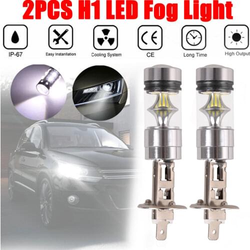2pcs H1 LED White Projector Headlight Fog Driving DRL Lights Bulb 12-24V 100W 6000K 20 SMD Driving DRL Light Bulb Dropshipping