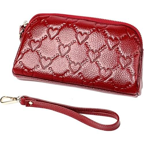 2021 Fashion Leather Wallet Women Embossed Womens Clutch Bag with Wristband New Large-capacity Zipper Cowhide Coin Purse