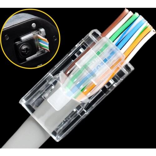 CNCOB Cat5e Pass Through Ethernet Connectors 50u Gold-plated RJ45 8P8C Modular Perforated Network Plug Cable Ends 100pcs