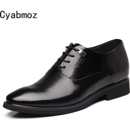 Cyabmoz Brand Fashion British Style Genuine Leather Sapato masculino Business Dress Shoes Height Increasing 6 CM Elevator Shoes