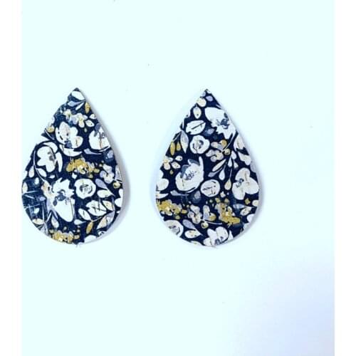New ! Navy Floral Summer Poppies Flower Moroccan Cork Diy Die Cut Shapes Faux Leather Earrings