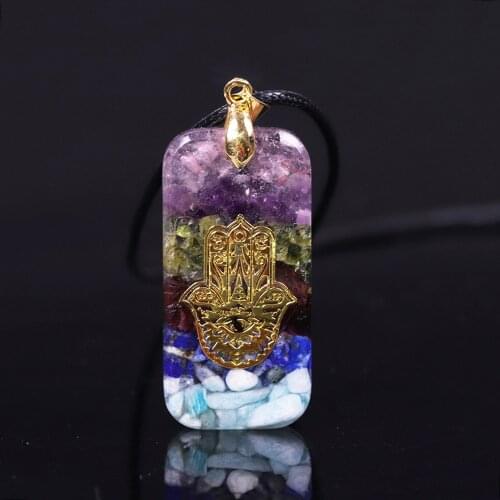 Orgonite Necklace Hamsa Fatima Hand Pendant Necklace Energy Orgonite Pendant For Women Men Jewelry