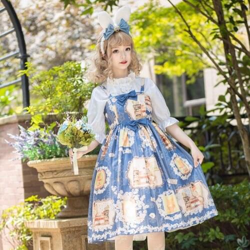 Princess daily sweet lolita dress palace bowknot cute printing high waist victorian dress kawaii girl gothic lolita jsk loli cos