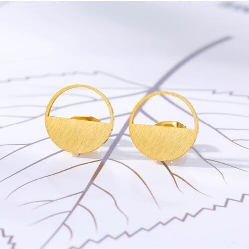 Stainless Steel Simple Round Earrings For Women Fashion Jewelry Cut Out Half Circle Stud Earring Childerns Gifts