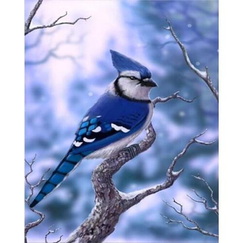 Handicrafts Diamond Embroidery Blue Birds on The Tree Branch Square Rhinestones Mosaic Diamond Painting Cross Stitch Room Decal
