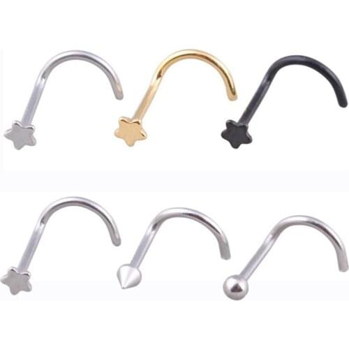 3 Pieces 0.8x7x2mm Twist Screw Nose Septum Ring Stars Gold Ball Spike Nose Rings body Piercing Jewelry