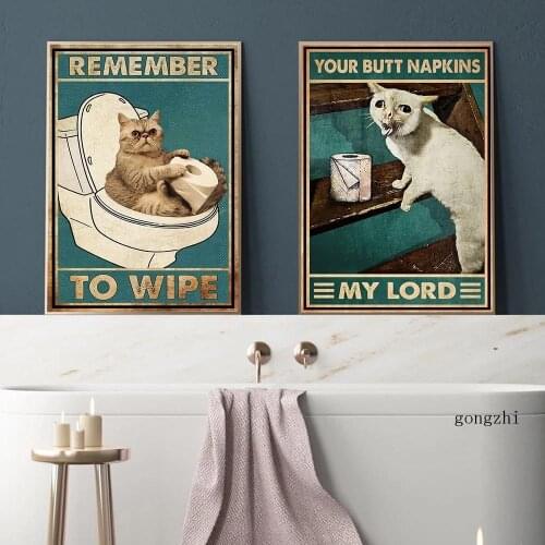 Cat On The Toilet Nordic Poster Your Butt Napkins My Lord Funny Bathroom Canvas Painting and Prints Wall Art Pictures Home Decor