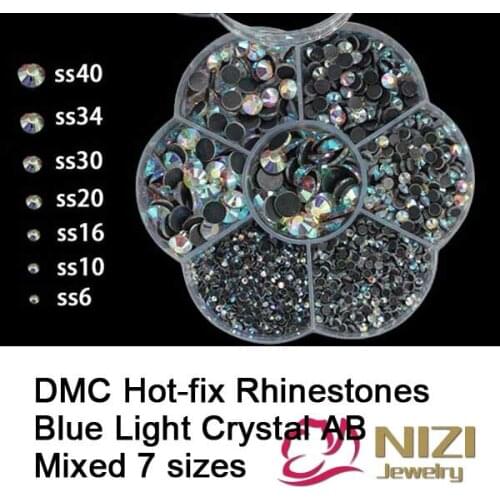 DMC Hotfix Rhinestones Mixed 7 Sizes Flatback Round Shape Glass Rhinestones Fashion Iron on Strass New Crystal Stone For DIY