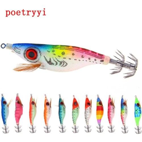 POETRYYI 6pcs/Box Luminous Body Squid Jigs Hooks Octopus Cuttlefish Shrimp Baits Fishing Lures Wooden Shrimp With Plastic Box
