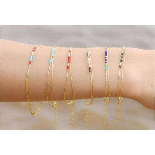 Miyuki Beads Thin Bracelet Pulseras Multicolor Seed Stone Double-layer Bracelets Bangle For Women Gold Link Chain Simple Jewelry