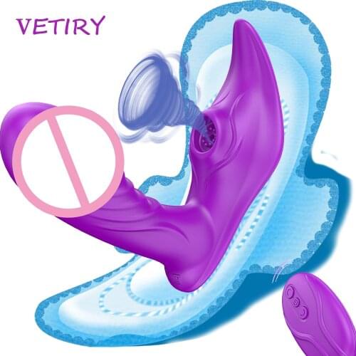 VETIRY Wearable Dildo Vibrator for Women Masturbator 10 Speed Sucker Vibrator Panties G Spot Clitoris Stimulator Adult Sex Toys