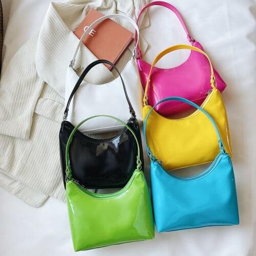 Women Patent Bag PU Leather Hobos Underarm Fashion Solid Color Small Handbags Casual Girls Small Shoulder Bags 2021