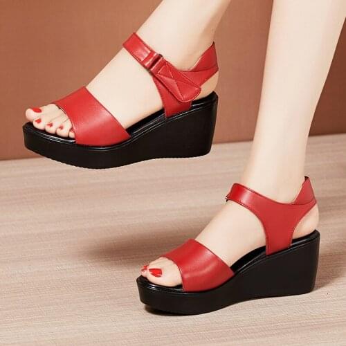 Big Size 32-43 Wedges Shoes Women 2021 Summer Medium Heel Platform Sandals Comfortable Mother Shoes Ladies Sandals