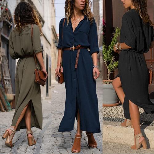 2020 Women Dresses Summer Clothing Women Clothing Long Sleeve Long Maxi Dress Oversized Kaftan Shirt Dress Plus Dress
