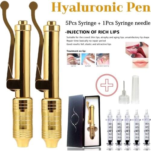 24K Gold Hyaluronic Acid Pen Free-Needle Ampoule Head Hyaluron Atomizer For Lip Filler Lip Lifting Anti Wrinkle Beauty Syringe