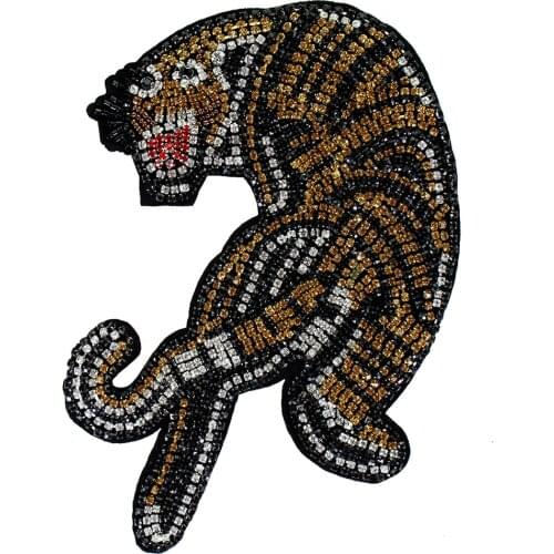 5pieces Beaded Diamond Motifs Tiger Fabric Patches Embroidery Back Badge Applique for Clothes Sew on Sewing Accessories TH1287