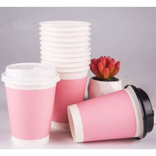 50pcs Thick pink hot drink tea paper cup party birthday wedding favor disposable coffee cup takeaway packaging cup with lid