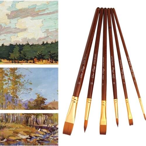 6Pc Nylon Hair Paint Brush Oil Painting Watercolor Drawing Art Supplies Tool