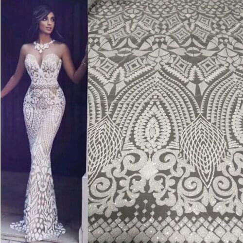 African lace fabric with sequins 2020 latest sequin fabric high quality tulle sequins lace fabric for evening dresses M1058