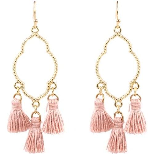 Hollow Out 3 Cotton Tassel Drop Earrings for Women