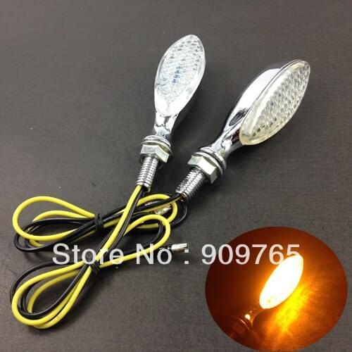 Free shipping 1 Pair 12V Universal Motorcycle Chrome Metal Turn Signal LED Indicator Amber Light