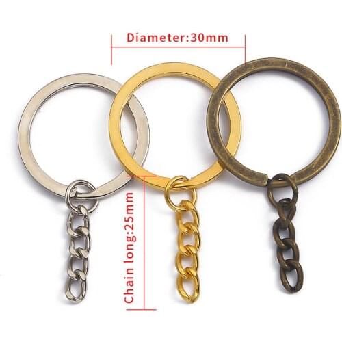 10pcs/lot Key Chain Key Ring keychain Bronze Rhodium Gold 20/25mm Long Round Split Keyrings Keychain DIY Jewelry Making Findings