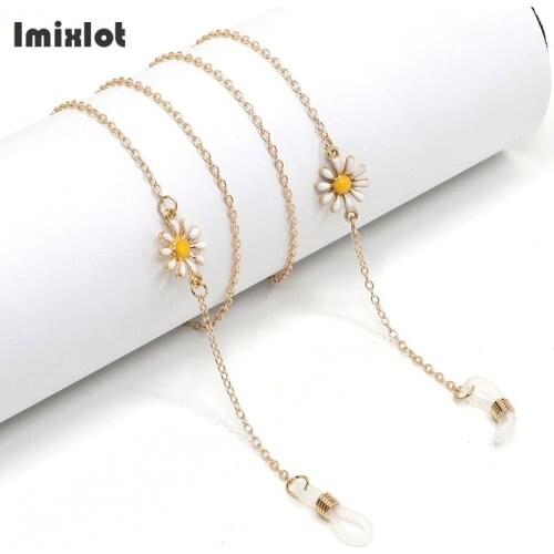 1PC Womens Fashion White Daisy Eyeglass Chains Sunglasses Necklace Gold Metal Glasses Chain Eyewears Cord Holder Neck Strap Rope