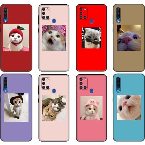 Black tpu Case For Samsung Galaxy A50 50S A30S A10 A01 A11 A21S A31 A41 A51 A71 M21 M30S S10 LITE Cover Cute cat funy