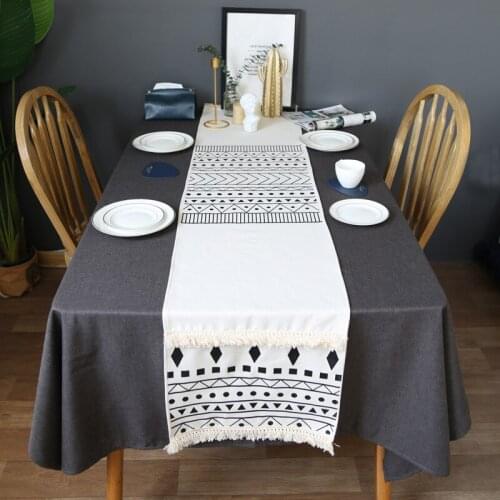 Bohemian Style Black White Geometric Pattern Table Runners With Tassels Dining Table Decorations caminos de mesa modernos T268